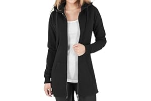 Vancavoo Damska kurtka polarowa, długa kurtka zimowa, bluza z kapturem, zapinana na zamek błyskawiczny, luźna kurtka, jednokolorowa, długi płaszcz, kardigan, odzież wierzchnia z kieszeniami