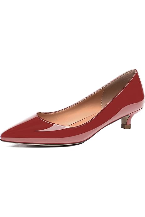 red leather kitten heel shoes