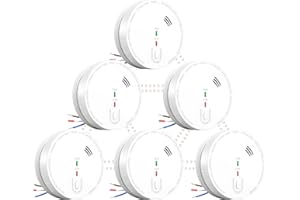 Andyssey GS517A Wired Smoke Alarm Mains powered, Interlinked Mains Smoke Detector 1 Year Replaceable Battery Back-up, Fire Alarm with Silence Button, EN 14604 Standard (6-PACK)
