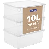 Rotho Clear Set of 3 Storage Boxes 10L with Lids, Plastic (PP) BPA Free | 36.5 x 26.5 x 14 cm BPA Free Stackable Plastic Stor