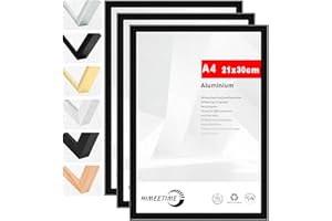 HIMEETIME® 3x Cadre Photo A4 21x30 cm en Aluminium Noir,Cadre 21x29,7 cm,Cadre à Documents A4,Cadre photo pour montage mural ou de table