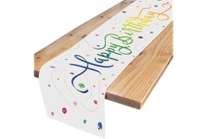 FOSDALING Tischläufer Geburtstag - Bunt Happy Birthday Tischdecke - Dekoration Gute Zum Geburtstag Tischläufer Tisch Geeignet für die Kinder Geburtstags Party Deko von Jungen und Mädchen（Weiß）