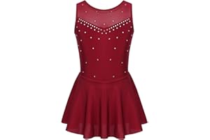iiniim Enfant Fille Justaucorps Gymnastique Competition Robe Patinage Artistique Léotard Danse Classique Cristal Brillant Robe Sport Gym Yoga 5-16 Ans