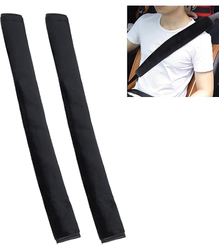 2-Pack Seat Belt Shoulder Pads - Breathable Leather Cover For Cars, Trucks & SUVs - Protects Neck & Shoulders (Black)