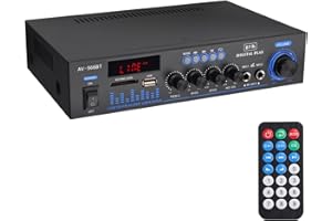 LiNKFOR Amplificatore di Potenza Bluetooth 5.0 per Auto con Telecomando Amplificatore Stereo Audio 50W+50W 2Canali Supporta 2 Microfono in Amplificatore Audio Domestico Regolabile Volume per Radio FM