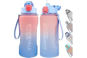 Bugucat Bouteille d'eau 2.2L,Bouteille d'eau de Sport Tritan sans BPA avec Marqueur de Temps,Gourde Sport Étanche avec Paille La Silice,Gourdes d'eau pour Sport,Fitness, Camping,Cyclisme(Poudre Bleue)