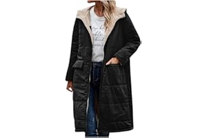 Mfhmom Wintermantel Damen Lang Warm Gefüttert Steppjacke mit Kapuze und Reißverschluss Eleganter Daunenmantel Pufferjacke Übergangsjacke Winterparka Winddicht Einfarbig Parka Jacke für Herbst Winter
