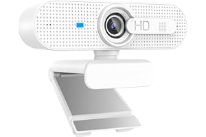 ASHU HD 1080P Webcam for Computer PC Laptop with Autofocus, Privacy Shutter and Dual-Mic External Web Camera for Skype, Video Calling, Conferencing, Recording, Live Streaming, White