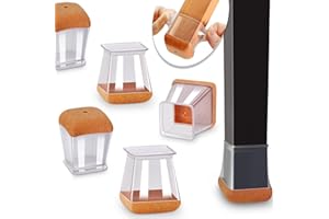 MUYOS 32 Pcs Chair Leg Floors Protectors Furniture Pads Floor Protectors for Hardwood Floors Large Chair Sliders Silicone Covers with Stronger Felt Pads Square Small (Fit:20-26mm)
