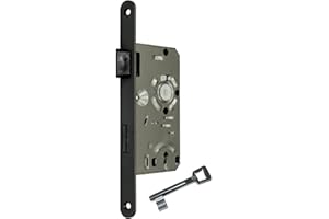 SN-TEC Standard Zimmertürschloss/Türschloss mit Buntbart, mit schwarzer Stulp, 55/72/8, Stulp: 20 x 235mm abgerundet schwarz DIN Links (BB BUNTBART DIN LINKS)