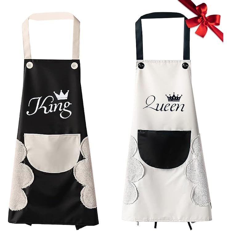 ROSEMO 2pcs Mr. Mrs. Grembiuli da cucina, coppia impermeabile 70 cm grembiule da uomo donna regolabile bianco e nero con 2 tasche per innamorati regalo di matrimonio San Valentino taglia unica