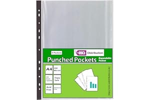 E&A DISTRIBUTION LIMITED A4 Clear Plastic Punched Pockets Filing Folders Wallets Sleeves Document Files (Punched Pockets Expandable 5)