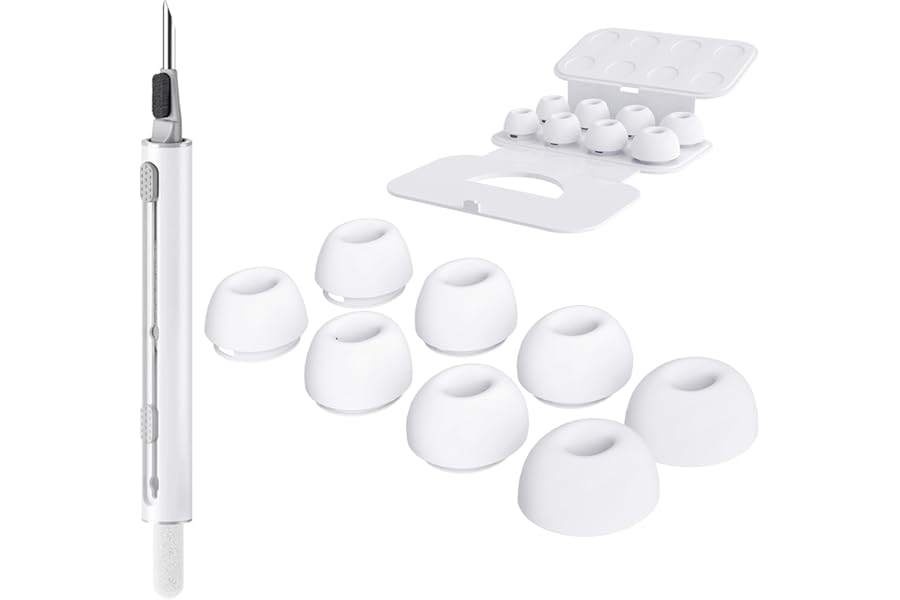 Seltureone 4 Pair Replacement Ear Tips for Airpods Pro/Airpods Pro 2, Noise Reduction Hole & Cleaning Kit, Anti-Slip Soft Silicone Replacement Earbuds(XS/S/M/L)