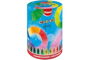 Maped - Pot 24 Crayons Infinity + Frise à Colorier - 24 Crayons de Couleurs Innovant 100% Mine, s'auto-affute, Durable - Elu Produit de l'année 2024