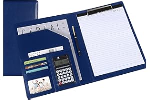 JINYUDOME A4 Clipboard Folder,Clipboard with Calculator Multifunctional Artificial Leather File Storage Device, Used for Interviews, Conference Presentations, Blue