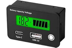 KIVNER Vielseitiger Batteriemonitor – kompatibel mit Blei- & Lithium-Batterien – USB-C-Digital-Voltmeter – Schnellladung – für Autos/Motorräder (8-30 V DC) (KVN-BTV-A)