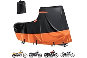 DOCEPERT Motorradplane Outdoor Wasserdicht,600D Motorroller Abdeckung mit 5 Reflektierende Streifen,2 öFfnung zur BelüFtung,Roller Abdeckplane,Motorradplane Wasserdicht (2XL 245x110x140cm Schwarz-Orange)