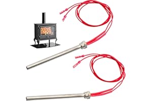 Beatific Lot de 2 bougies d'allumage 220 V 350 W pour poêle à pellets, 170 x 10 mm, en acier inoxydable, pour cheminée, poêle à granulés de bois, allume-feu, chauffage, tuyau de chauffage, cheminée,