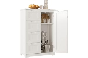 Bealife Szafka łazienkowa, wąska szafka łazienkowa z 4 szufladami, regulowane przegrody odpowiednie do salonu, korytarza kuchni