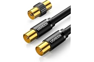 UGREEN Kabel Koncentryczny do Telewizora Męski na Męski z Dwoma Rdzeniem Ferrytowym, Pozłacany (2M)