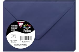 Clairefontaine 25740C - Paquet de 20 Enveloppes Mini Format 7,5x10cm Bleu Nuit - 120g/m² - Fermeture gommée - Invitation Evènements et Correspondance - Gamme Pollen - Papier Lisse