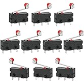 GOLRISEN 10 Stück Mikroschalter Endschalter mit Rollenhebel 250V 5A SPDT 1NO 1NC Endlagenschalter Schwarz Mini Miniatur Schal