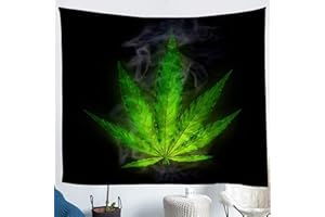 Homewish Arazzo da parete con foglie di cannabis, per ragazzi e adulti, foglie esotiche, rustiche, foglie di acero, foglie botaniche, decorazione da parete, colore: verde e nero, misura grande, 150