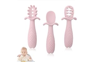 SoeUyd 3 Pieces Cuillère Apprentissage Bébé, Cuillere Bebe Apprentissage, Cuillere Bebe 1er Age, S'adapte À la Taille de la Petite Main de Bébé, Convient À L'apprentissage Complémentaire de Bébé