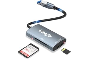 Vanja SD Card Reader, USB 3.0 to SD/Micro SD Card Adapter, Aluminum External Memory Card Reader, Compatible with Windows, Linux, macOS for SDXC, SDHC, MMC, RS-MMC, Micro SDXC/SDHC, UHS-I/II