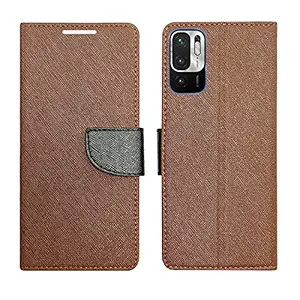 AD Enterprises Brown MRC Flip Cover for Redmi Note 10 T 5G