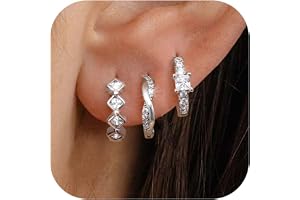 Roheafer 3–4 par 925 sterling silver örhängen set för kvinnor 18K förgyllda Stud Huggie örhängen set för flera piercing, allergivänliga små silverhoop örhängen stack för känsliga örhängen