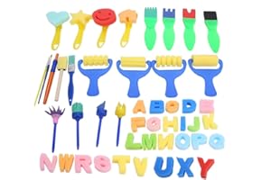 ZERODIS 47 Pièces Kits de Peinture Pinceaux Éponge DIY Rouleau Peinture Enfant Gribouillage Loisir Créatif Kit D'apprentissage Dessin Jouet Cadeau Anniversaire Bébé 1-6 Ans