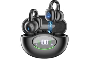 BOYTOND Cuffie Bluetooth, Auricolari Bluetooth 5.3 Clip Orecchio Cuffie Senza Fili con 4 HD Mics e 42 Ore di Riproduzione Doppio Display LED Custodia di Ricarica, Impermeabili IPX7 Auricolari Sportivi