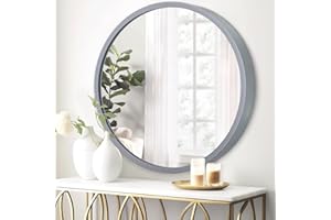 JJUUYOU Round Wall Mirror 40CM Hanging Circle Mirror round Gray Mirrors for the Bathroom Metal Frame Mirrors for Bedroom Living Room or Entryway Wall Decorative