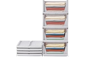 RMAN® 4 pcs Organizador Armario Cajas Almacenaje Ropa Plegable y Apilable Cajones Organizadores Extraíbles de Plastico y Separadores para Ropa Cocina Dormitorio Baño - Blanco