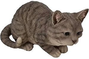 G&H DECOR Estatua de poliresina para jardín y hogar, diseño de Gato Gris Tabby – Figura Pintada a Mano – Detalle intrincado Adecuado para Uso en Interiores o Exteriores