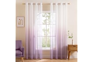 MIULEE Voile Tende Trasparenti con Occhielli Sfumato Verticale Tenda per Finestra per Soggiorno e Camera da Letto 2 Pannelli 140 x 175 CM Viola Chiaro