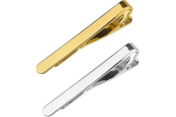 Slipsnål, 2 st slipsklämmor herr slips tillbehör slipsklämma klassiskt presentset slipsnål slips klämma på slips för långa eller korta stilar slips bröllop affärer klämmor silver guld, Medium