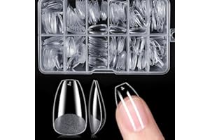 ZEYACHAN Unghie Finte in Gel Ballerina Corto 240Pz-12 Misure, Fullcover Tip Gel Unghie Trasparenti per Ricostruzioni Mani, Tip Unghie Finte Glassato per Saloni di Manicure Professionale, Principiante