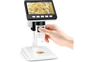 AOPICK Microscopio Digital Electrónico portátil de 4.3 Pulgadas 1080P con 8 Luces LED Ajustables, Profesional para niños/Adultos 50-1000X, Vista de PC, Compatible con Windows MacOS