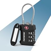 PORTENTUM TSA Approved 3 Digit Combination Padlock &ndash; Travel Suitcase Lock with Flexible Steel Cable and Key Chain Identifier