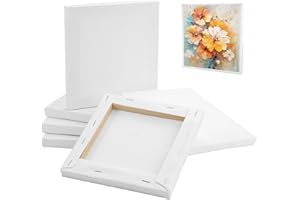 HIKPACKER 6 Stück Leinwand Zum Bemalen, 15 x 15 cm Baumwolle, Weiß Mini Keilrahmen für Bastler Künstler, Geeignet für Acryl und Ölgemälde