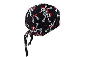Ulalaza Bandana transpirable de algodón Durag Headwrap Pirata Cap Skull Caps para hombre y mujer