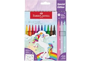 ‎FABER-CASTELL Faber-Castell 554213 - Filzstifte Set Einhorn, 13 Fasermaler in Standard- und Pastellfarben, inkl. Einhorn Sticker