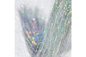 ANRTC Hair Tinsel Extensions - 250 Strands Fairy Holographic Sparkle Synthetic Tinsel Straight Accessories for Women Girls Decoration (Silver)