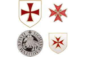 BOBIJOO JEWELRY - Lot de 4 Pin's Épinglettes Emblématiques de l'Ordre des Chevaliers Templiers, Blason, Croix, Malte