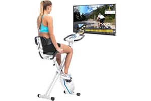 Skandika Vélo d’Appartement Pliable Foldaway X-1000 PLUS, 8 Niveaux de Résistance Magnétique, Velo D Appartement, Bluetooth, Kinomap, Écran LCD Rangement Facile, Support Tablette, Max 130KG