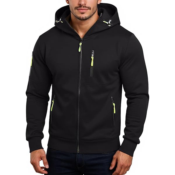 Sweat à Capuche Zippé Homme – Coupe Ajustée, Capuche Réglable, Poches | Pour Sport, Streetwear, Décontracté, Hiver