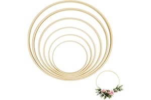 Lotbun Lot de 6Cercle Bois de Bambou 6 Tailles (8/10/13/15/18/20 cm) Anneau Bois Cercle Attrape Reve,Cercle Floraux Bois Cercle en Bois Anneau Bois en Bambou pour Loisirs Cercle en Bois Attrape Reve
