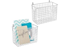 mDesign étagère murale métallique (lot de 2) – grand panier de rangement pour couloir, chambre, etc. – organiseur de lettres, porte-feuilles, lunettes de soleil ou autres – couleur argenté